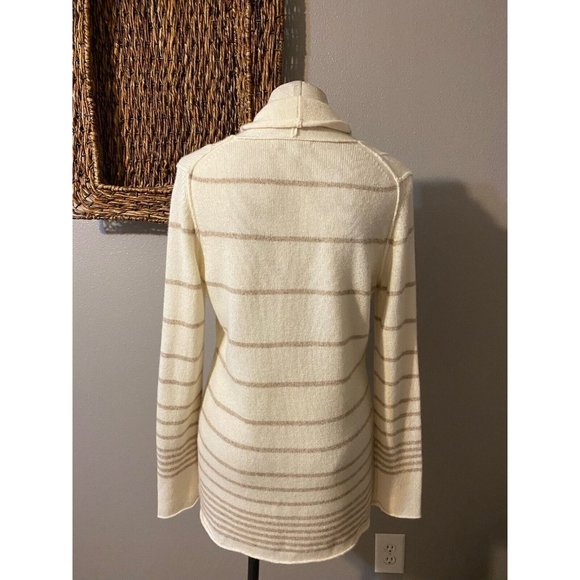 Banana Republic Cardigan Sweater Cream Brown M Medium Stripe Wool Cashmere Touch - Picture 5 of 8